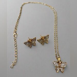 Gold Butterfly Necklace and Earring Set